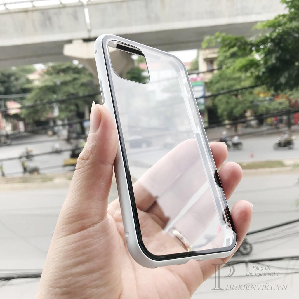 Ốp Kính Viền Kim Loại cho iPhone 11/11Pro/11Pro max/12/12mini/12Pro/12Pro max