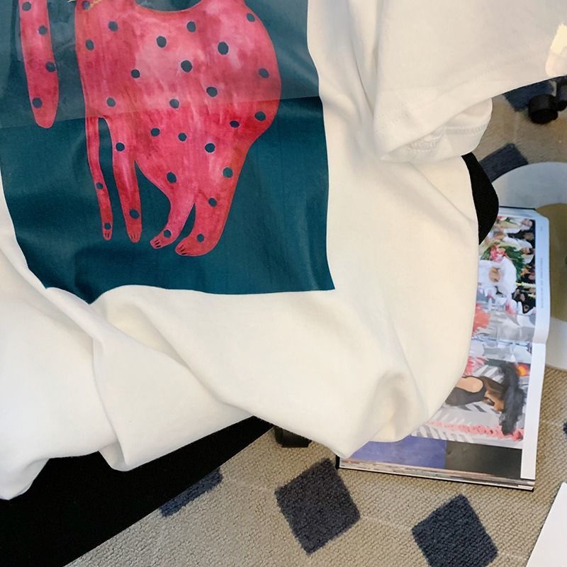 Áo Thun Tay Ngắn In Họa Tiết Hoạt Hình Dễ Thương Cho Nữ