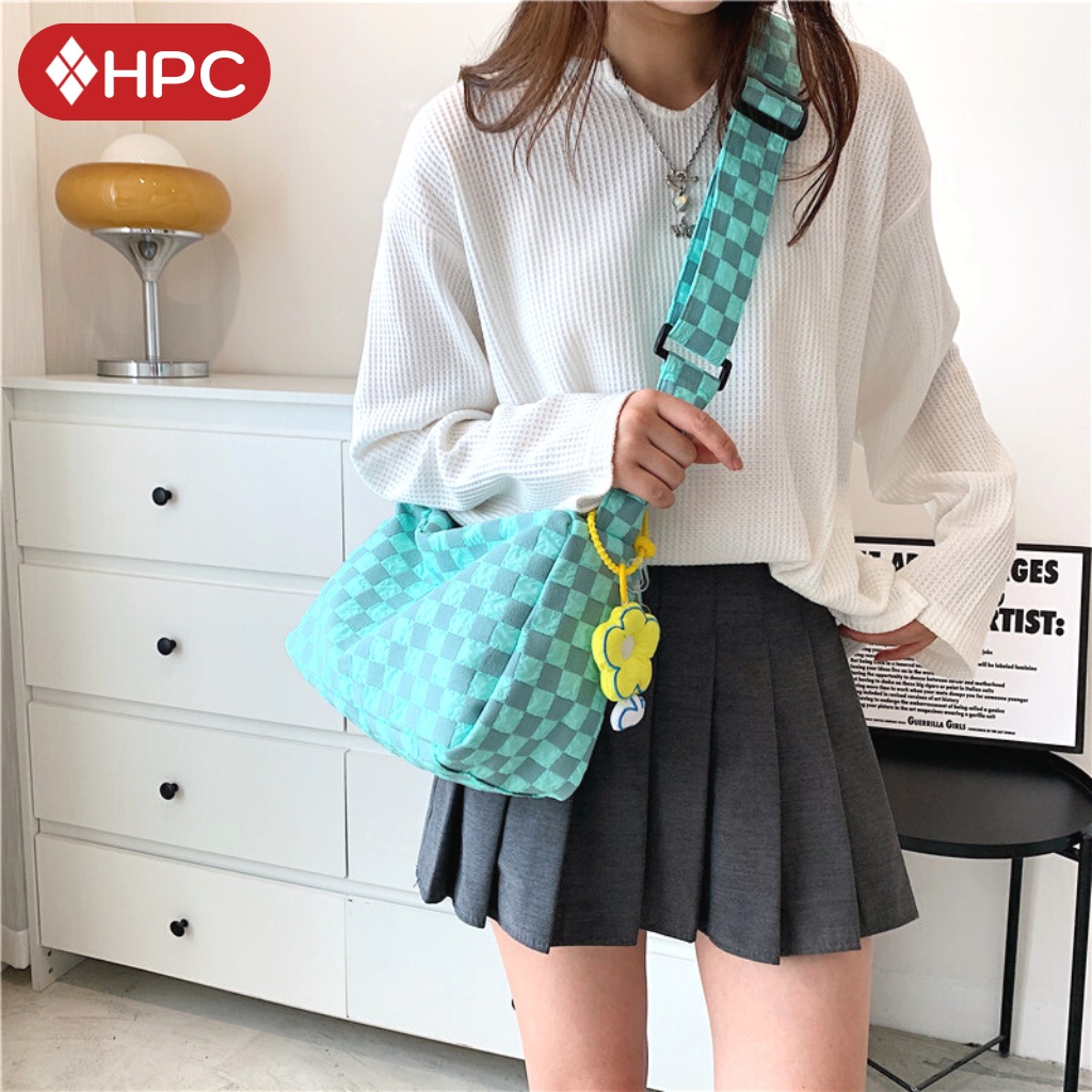 Túi Canvas Túi Đeo Chéo Nữ Họa Tiết Caro Phong Cách Hàn Quốc Vải Dày Dặn Phù Hơp Đi Học Đi Chơi Đi Làm