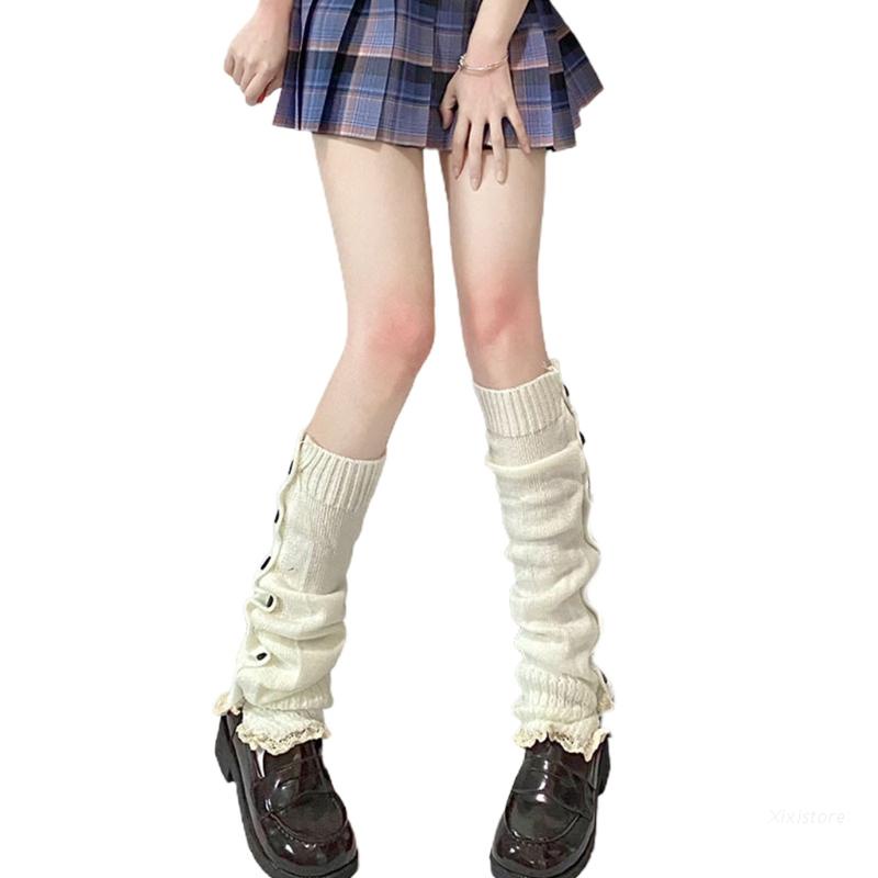 Tất chân giữ ấm phối ren phong cách lolita dễ thương đáng yêu dành cho nữ