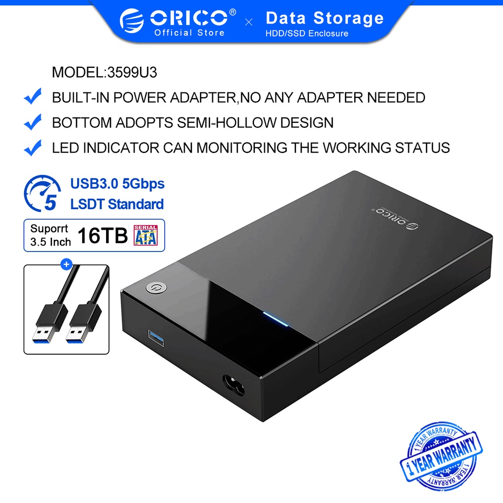 Hộp Đựng Ổ Cứng Di Động ORICO 3599U3 HDD UASP 3.5inch Nguồn Điện Lớn 12V SATA Sang USB 3.0 16TB Cho Máy Tính Tivi PS4