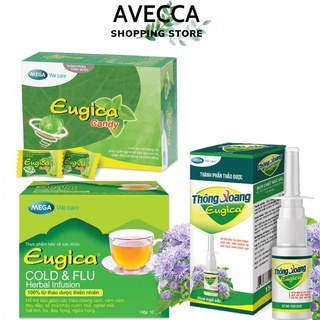 Eugica Dung Dịch Xịt Thông Xoang 15ml,Trà Thảo Dược Cold & Flu 10 gói/hộp,Viên Ngậm Giảm Ho, Đau Họng, Rát Cổ 100 viên/h