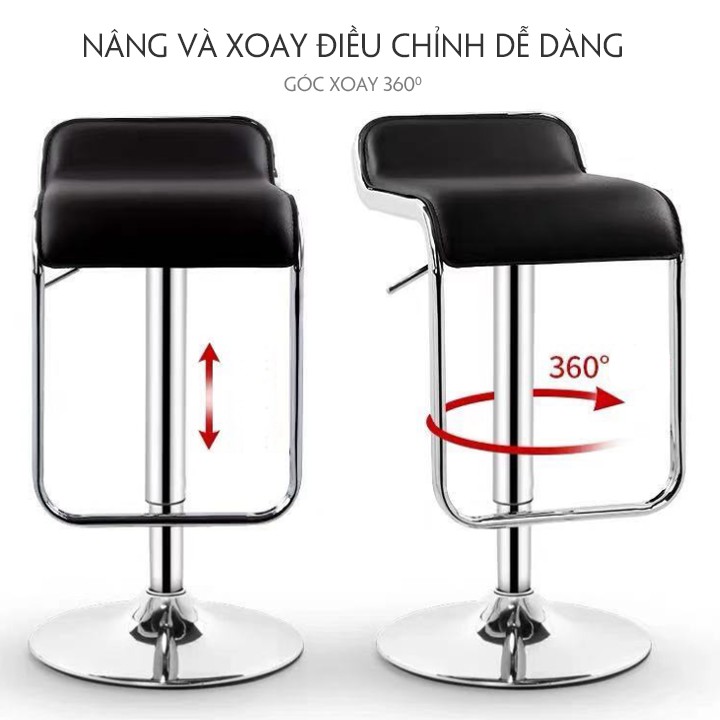 Ghế bar inox sang trọng có để chân tiện lợi nâng hạ xoay 360 độ, Ghế cao trang điểm salon