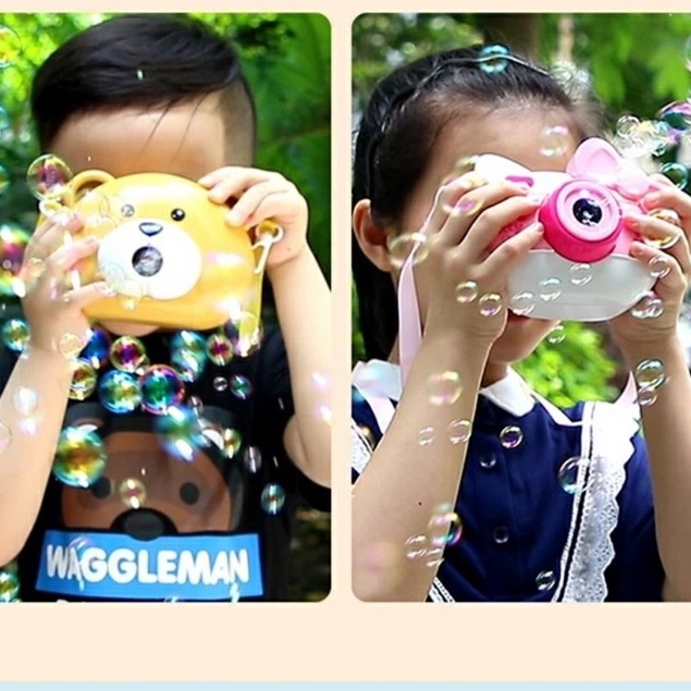 Đồ chơi Máy ảnh thổi bong bóng xà phòng hình heo con đáng yêu có đèn có nhạc có dây đeo màu hồng - #máy thổibongbóng