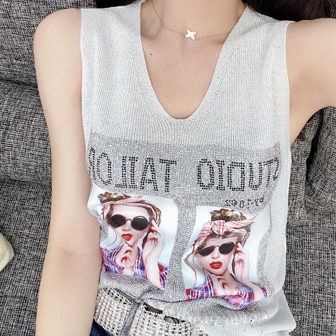 Áo dệt kim ZHELIHANGFEI sát nách dáng rộng dễ phối đồ