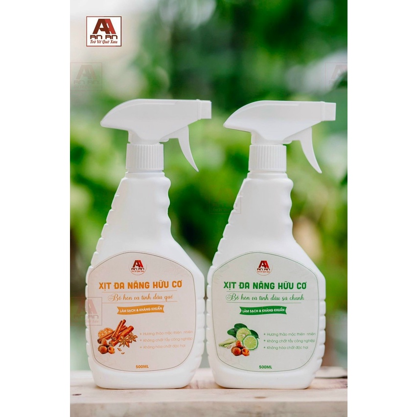 XỊT ĐA NĂNG HỮU CƠ TINH DẦU QUẾ, SẢ CHANH 500ml- khử mùi bề mặt bếp, bàn ghế, tủ kệ kính