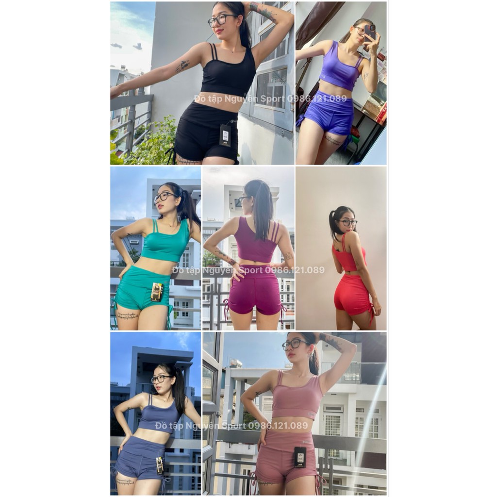 Set bộ đùi 2 dây lệch vai tập gym, yoga, aerobic, thể thao sẵn mút, quyến rũ, sexy
