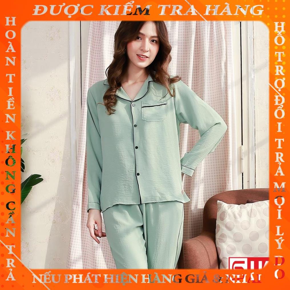 Bộ ngủ pijama nữ dáng dài tay chất đũi lụa mặc thu đông siêu xinh - Sliky BN02 nbich