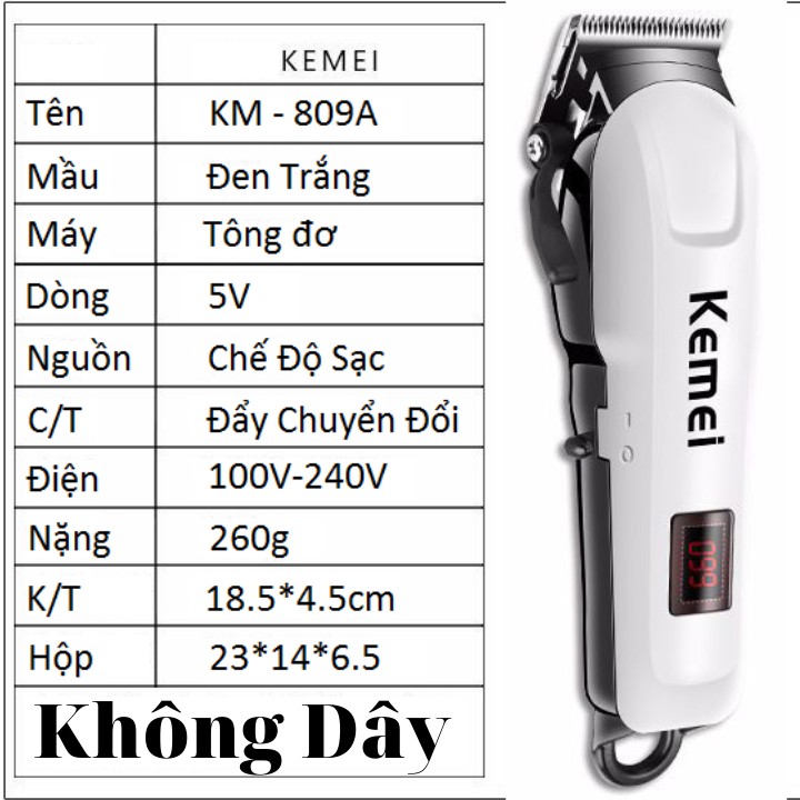 [Giá Siêu Rẻ]  Tông Đơ Cắt Tóc Không Dây - Có Dây chuyên nghiệp KEMEI KM- 809A / KM- 809C - Tông Đơ Salon