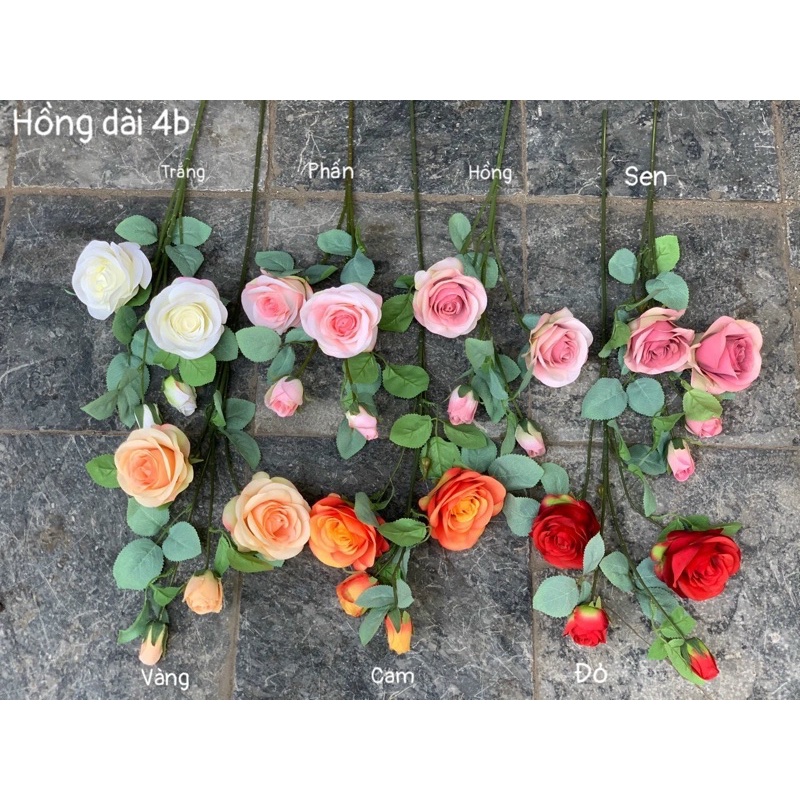 Cành hoa hồng lụa 4 bông dài 60cm