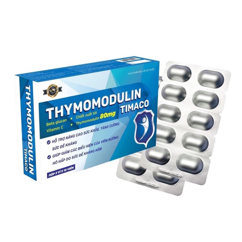 Thymomodulin Timaco bổ sung betaglucan, thymomodulin, chiết xuất tỏi, vitamin c phòng viêm đường hô hấp - Hộp 30 viên