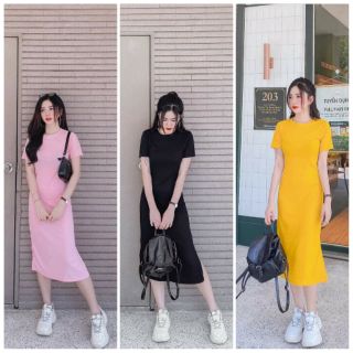 Đầm váy body thun gân trơn