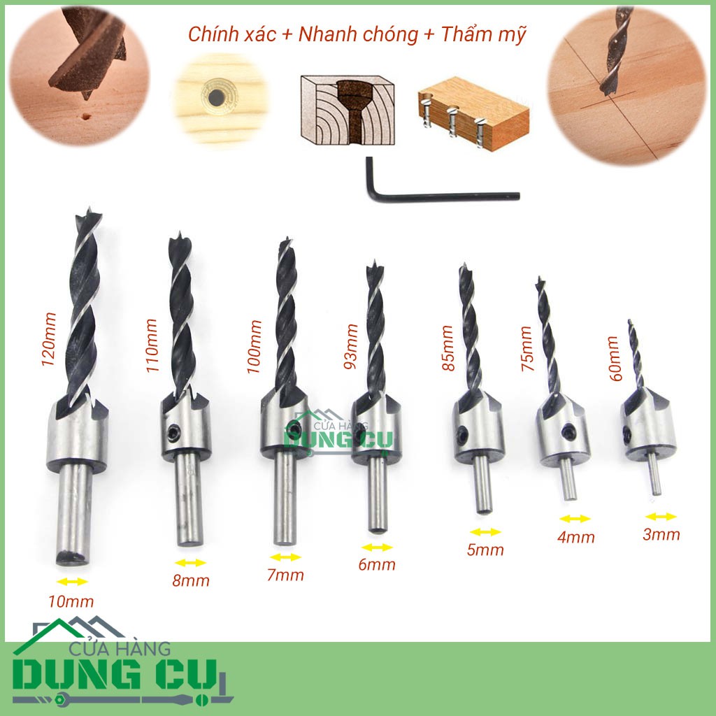 Bộ 7 mũi khoan âm Gỗ độ cứng 61