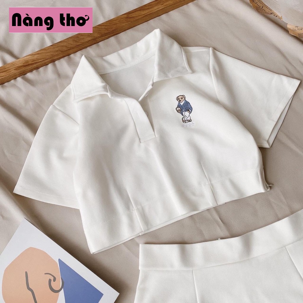 SET VÁY ÁO KIỂU CỔ BẺ CROPTOP CHÂN VÁY CHỮ A CÁ TÍNH, NĂNG ĐỘNG - Nàng Thơ's Shop