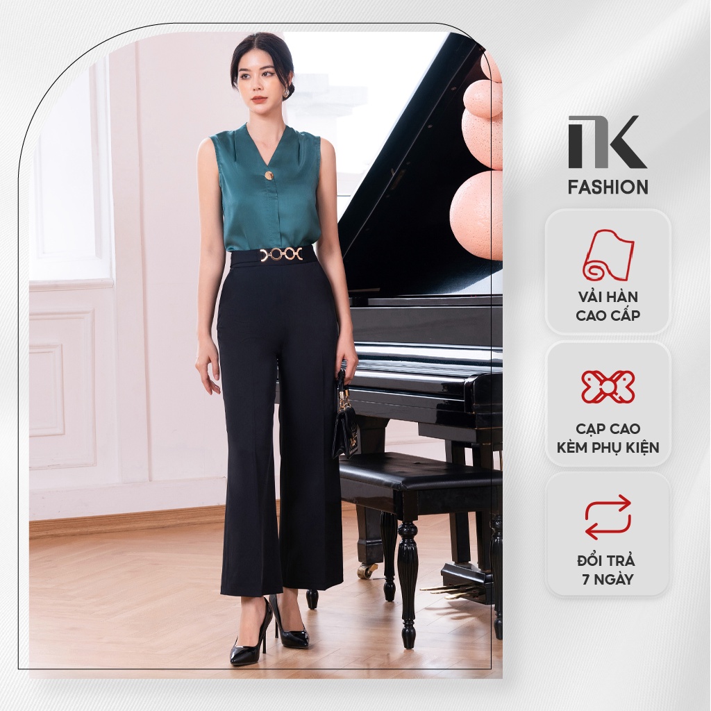 Quần Tây Nữ Công Sở NK FASHION Thiết Kế Ống Rộng Cạp Cao Kèm Phụ Kiện, Chất Vải Mềm Nhẹ Tôn Dáng NKQU2205001