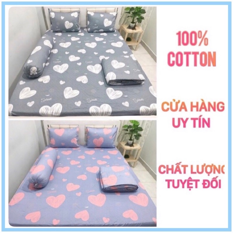 (RẺ VÔ ĐỊCH) ❤️Bộ Ga Cotton Thắng Lợi❤️ {4 món} áo gối chần gòn mẫu trái tim