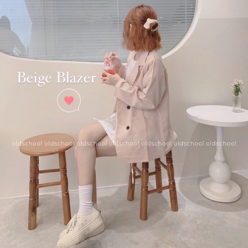 Áo Blazer Be nhạt 4 cúc Hàn Quốc ( ảnh thật, sẵn)