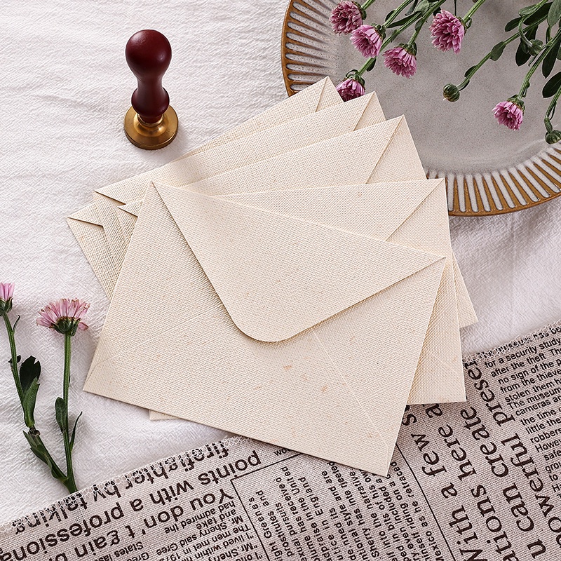 Set 5 Bao Thư Vải Lanh Thiết Kế Đơn Giản Phong Cách Retro