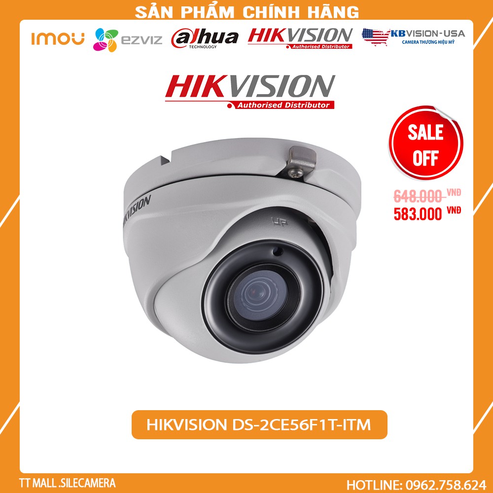 Camera HDTVI Hikvision DS-2CE56F1T-ITM dome sắt 3MP