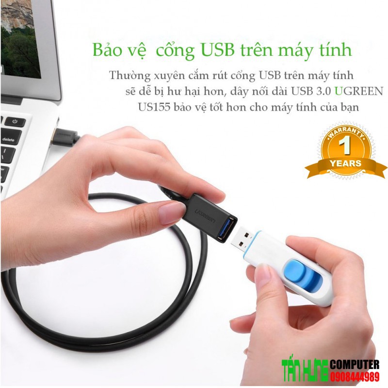 Cáp USB 3.0 Nối Dài 0,5 Mét Mạ Vàng Ugreen 30125 - Hàng Chính Hãng