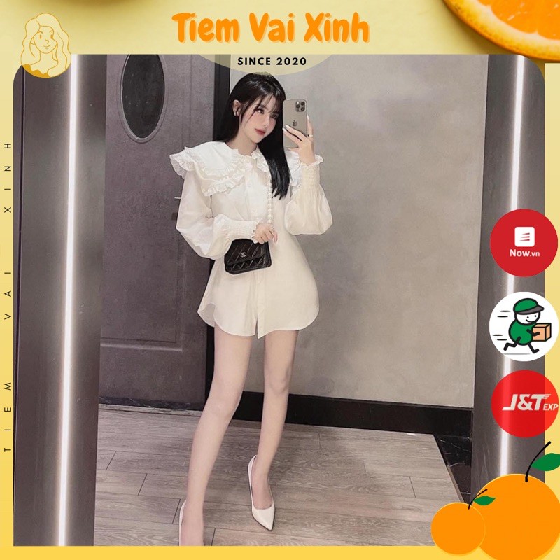 Áo Sơ Mi Nữ Cổ Xòe [Tiệm Vải Xinh] Sơ Mi Trắng Dài Tay Cổ Bèo - Hàng Quảng Châu