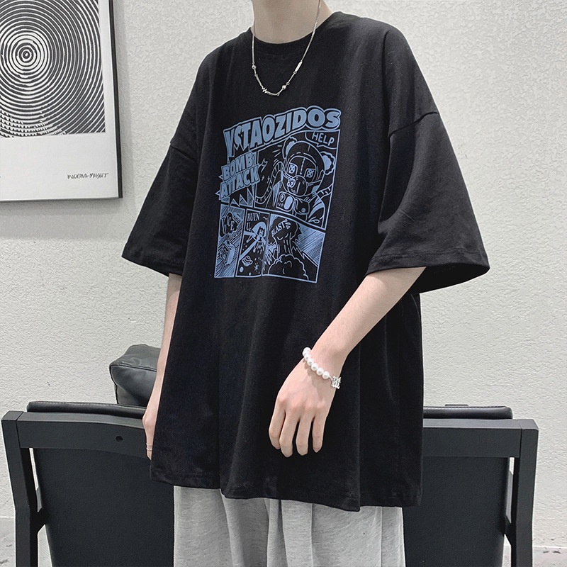 Áo thun Unisex form rộng tay lỡ, Áo phông nam nữ cotton thấm hút, dày dặn mềm mịn họa tiết MANGA