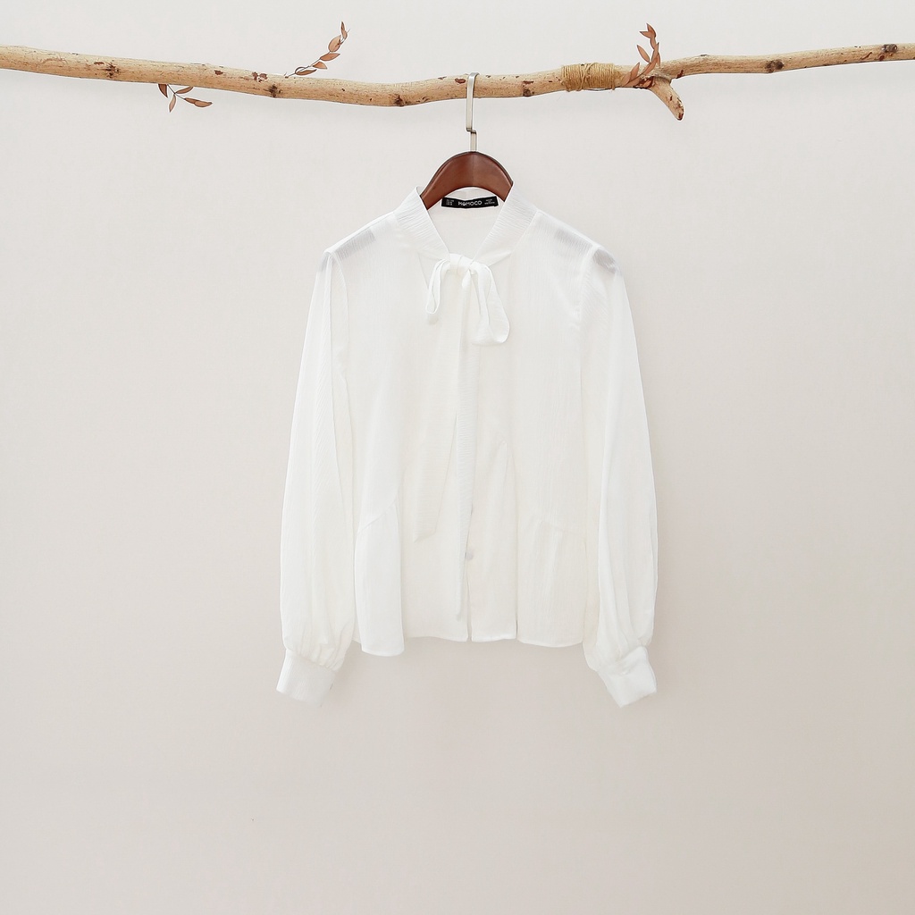 Áo Sơ Mi Cổ Tim MOMOCO Buộc Nơ Kiểu Dáng Thanh Lịch M2690