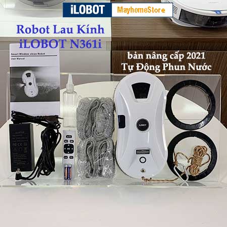 Robot lau kính tự động phun nước iLOBOT N361i (HCR 11)bản 2021 chống rơi 20 phút khi mất điện màu trắng với 10 khăn lau