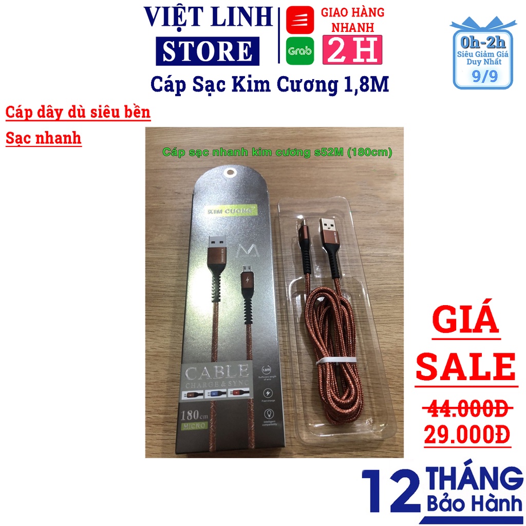 Cáp sạc nhanh kim cương S52 1.8m, dây dù chống đứt gãy dùng chung cho nhiều dòng Samsung, Oppo - Việt Linh Store