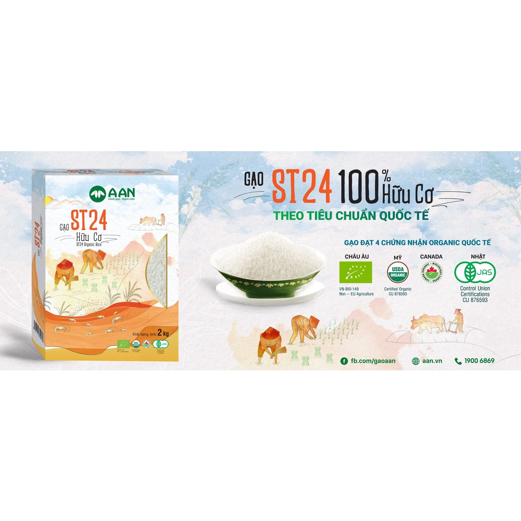 Gạo Trắng ST24 Hữu Cơ 2kg AAN - XanhSam Organic