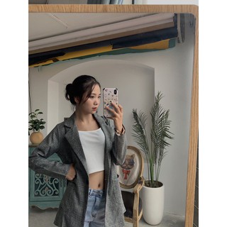 Áo blazer dạ kẻ hàng 2 lớp một khuy kèm ảnh thật