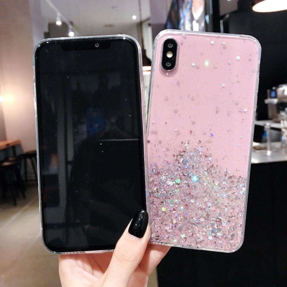 Ốp điện thoại mềm trong suốt phối kim sa ngôi sao cho Redmi 10 9 9A 9C 8 8A Note7 Note8 Pro Note8T
