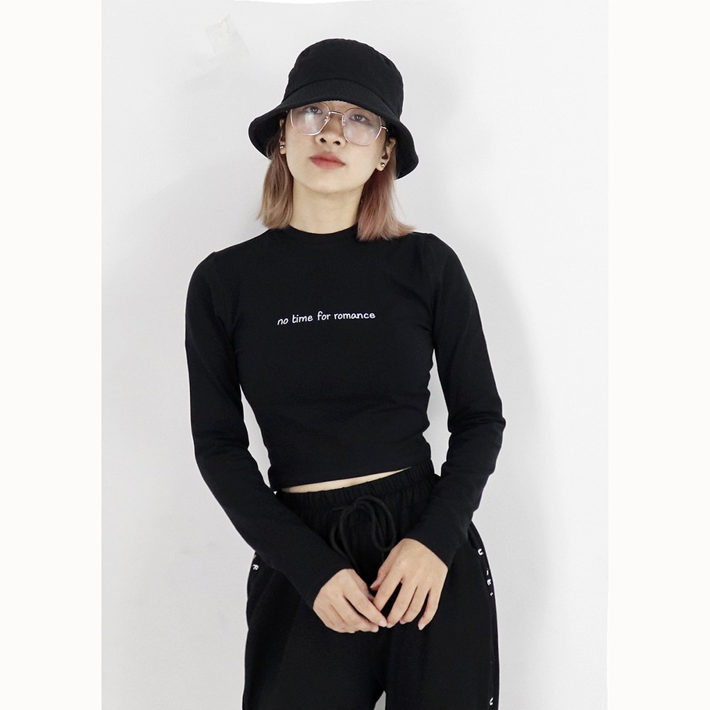 Áo croptop nữ phối tay dài thời trang Miix màu đen - MC006