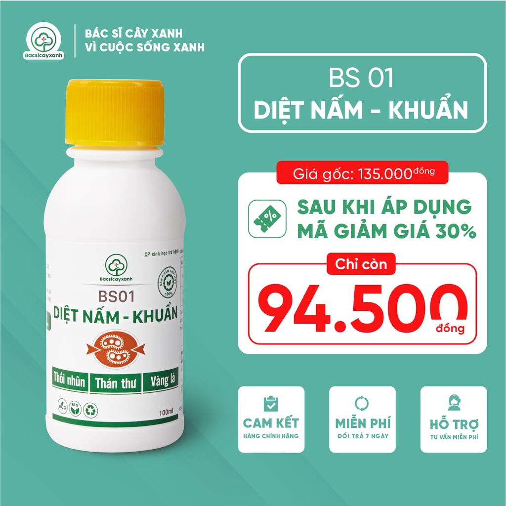 Đặc trị nấm khuẩn -  thối nhũn, thán thư, nứt thân, xì mủ cho cây trồng - Chế phẩm sinh học BS01 - 100ml