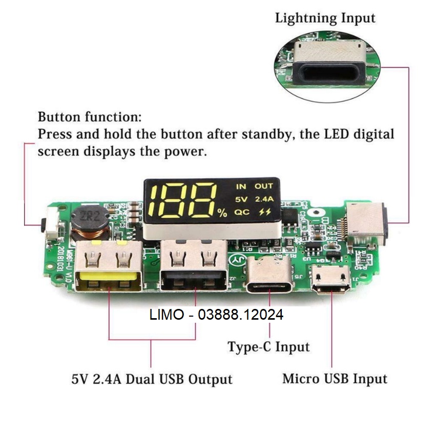 Mạch sạc dự phòng QC 3.0 Loại Sịn. Có LCD hiển thị, rất nhiều cổng, Mạch không giới hạn số lượng pin -DIY Sạc dự phòng