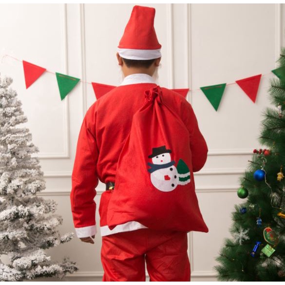 Túi ông già Noel đựng quà Giáng sinh loại vải nỉ hình Người tuyết và Cây thông cỡ lớn kieru dáng đẹp mắt