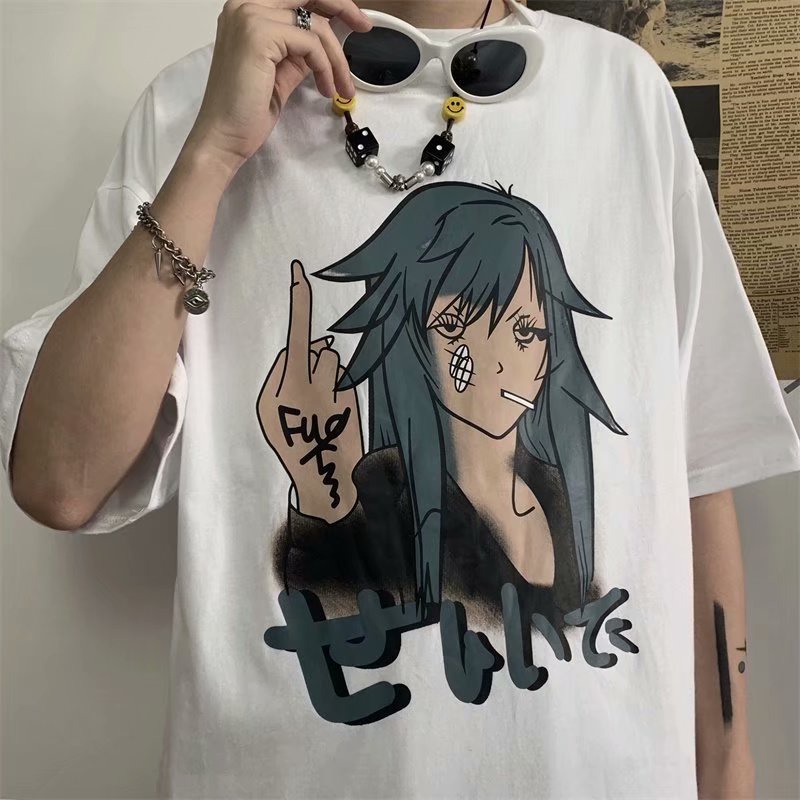 Áo Thun Tay lỡ Có In Hình Anime FVCK Thời Trang Phong Cách ulzzang Cho Nam / Nữ full size 40-80kg