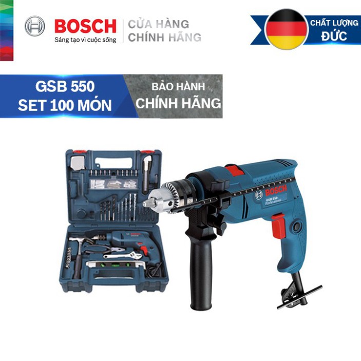 [HÀNG CHÍNH HÃNG] Bộ Máy Khoan Động Lực Bosch GSB 550 SET 100 Chi Tiết