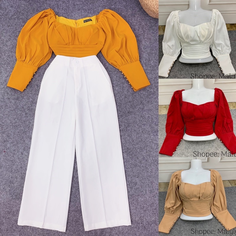 [ MÃ 197 ] ÁO CÚP NGỰC TAY PHỒNG ( ẢNH SHOP CHỤP )