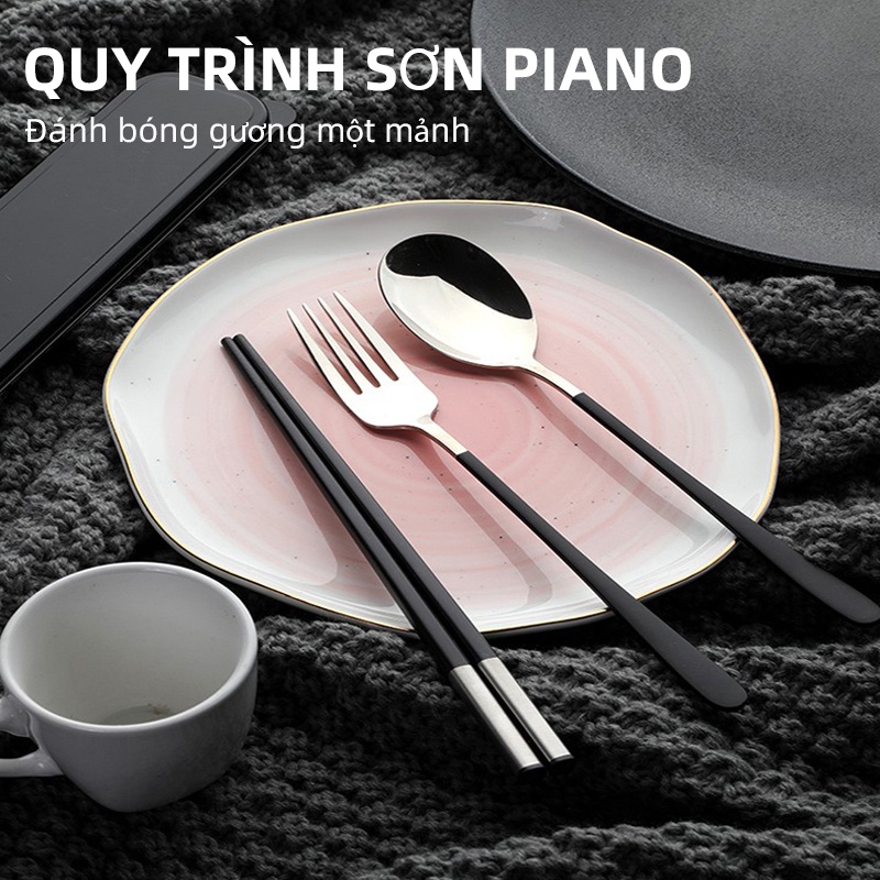 Bộ muỗng đũa nĩa inox 304 dao kéo văn phòng hộp đựng đũa thìa