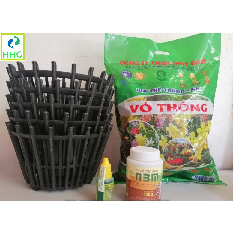 COMBO 5 CHẬU NHỰA GIẢ GỖ FI20 + 1 VỎ THÔNG ĐÓNG GÓI + 1 N3M 100G + 1 CHẾ PHẨM HÙNG NGUYỄN