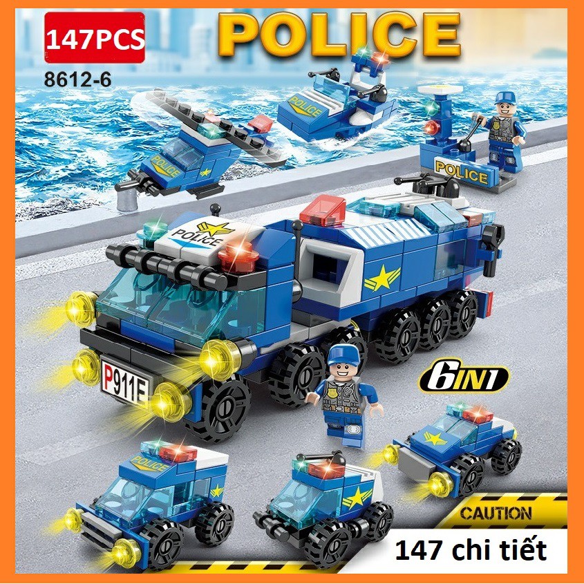 [147 CHI TIẾT] Bộ Lego lắp ráp xếp hình xe Cảnh Sát POLICE bằng nhựa an toàn, giúp bé phát triển tư duy