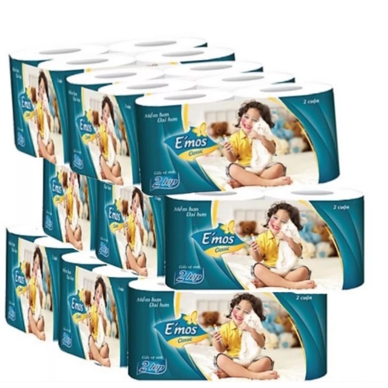 Giấy Vệ Sinh E'Mos Classic Xanh 2 Lớp (Lốc 10 Cuộn)