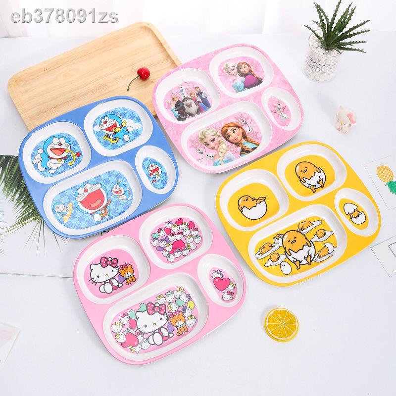 ✙﹍Bộ đồ ăn trẻ em dễ thương đĩa lưới phim hoạt hình melamine giả sứ trái cây mẫu giáo