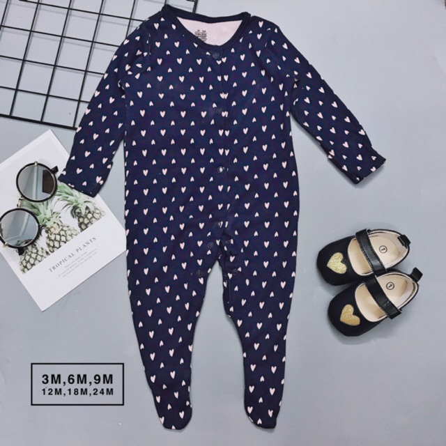 Body sleep suit - body cotton liền tất tim hồng (3m,6m,9m)