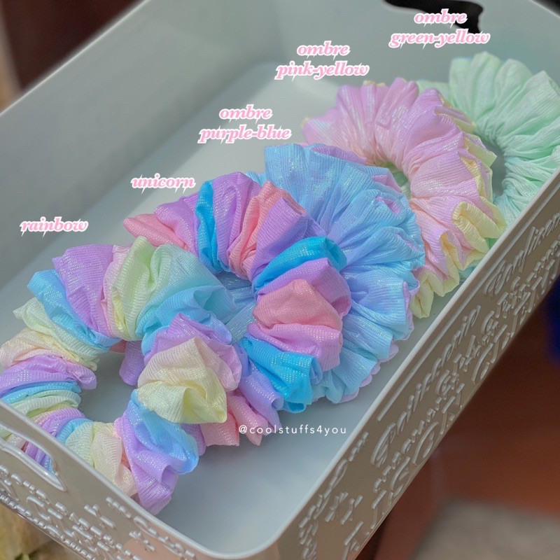 Đồ buộc tóc scrunchies tone màu cầu vồng siêu hot