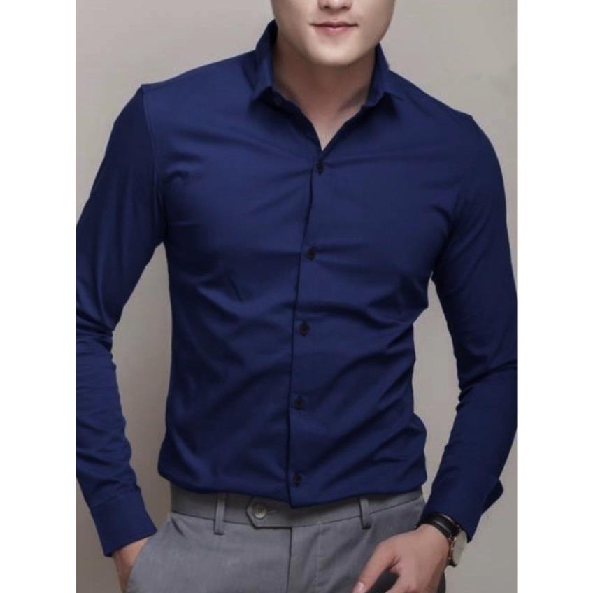 HCM️⚡ Áo Sơ MI Trơn Màu Xanh Đậm Dành Cho Nam Và Nữ Siêu Sales Hot Nhất Nami-Fashion Trong Năm Nay 1006