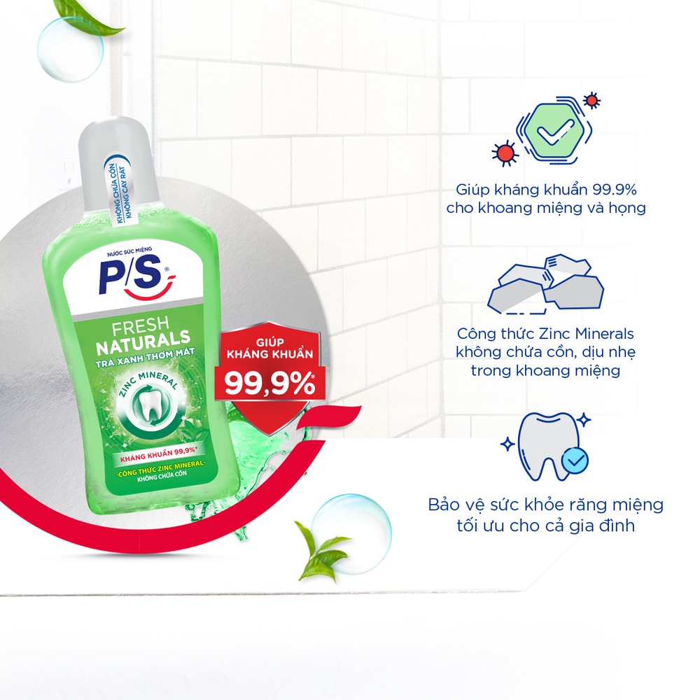 Nước Súc Miệng P/S Fresh Naturals Hơi Thở Thơm Mát &amp; Kháng Khuẩn 500ml