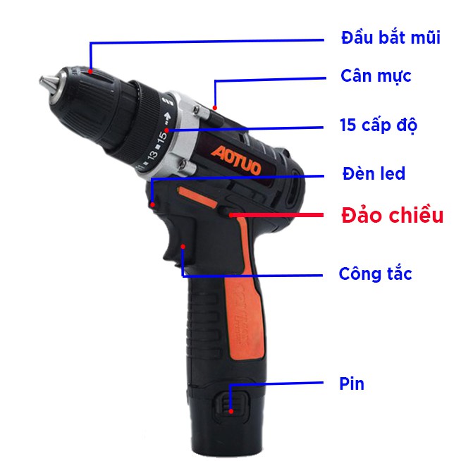 Máy khoan pin AOTUO 12V, máy khoan đa năng bắt vít cầm tay chất lượng cao