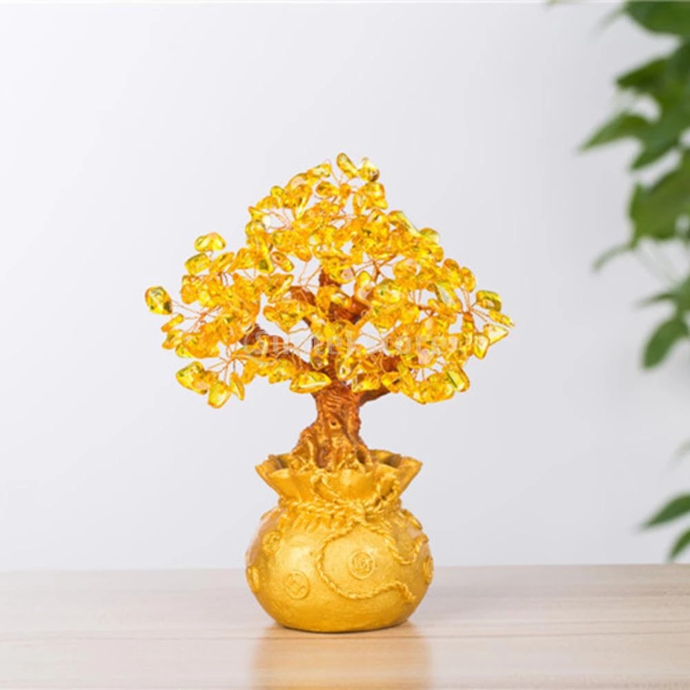 Chậu Cây Bonsai Bằng Pha Lê Màu Vàng May Mắn Để Bàn Trang Trí Nhà Cửa / Văn Phòng